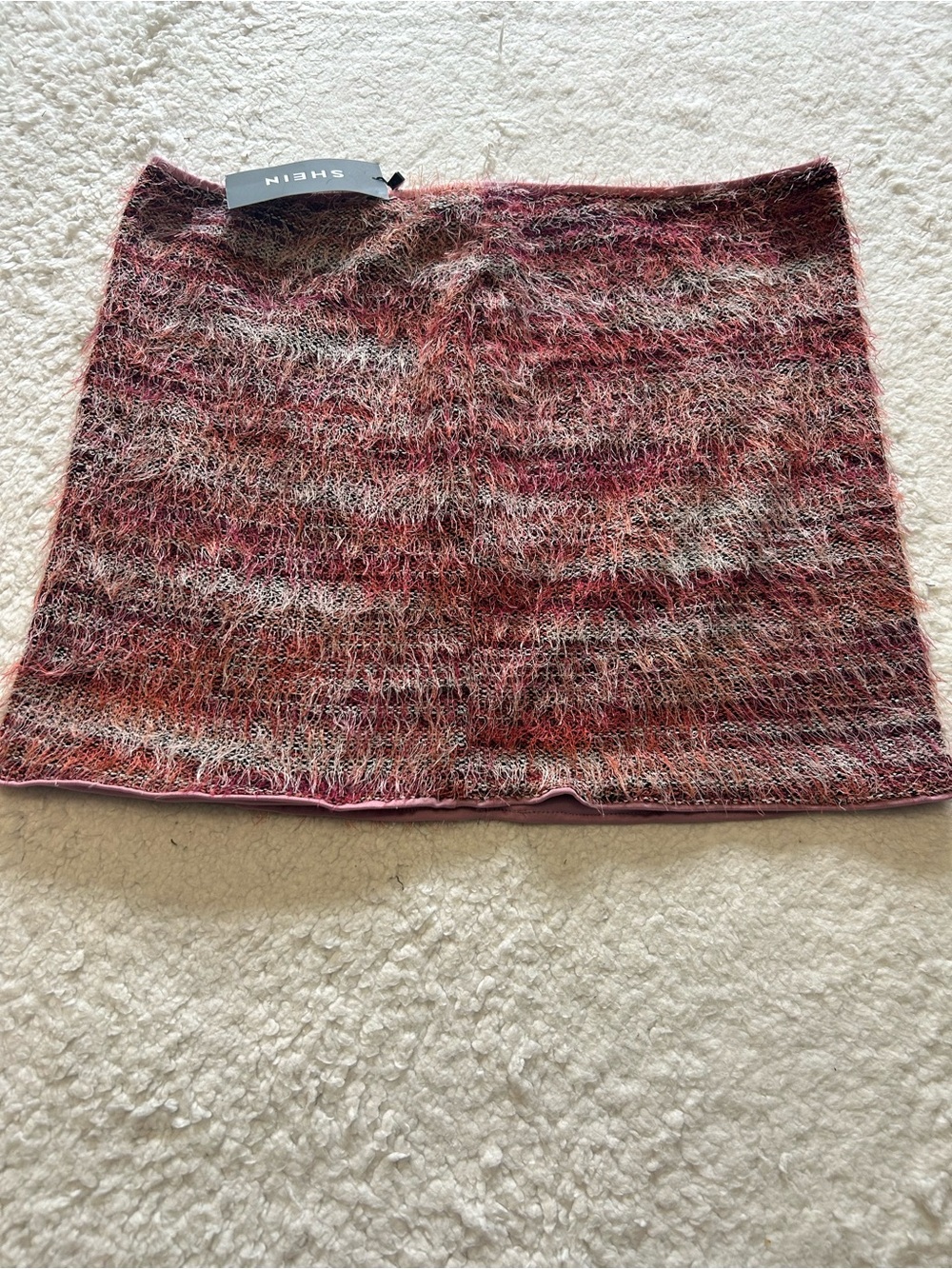 SHEIN Pink Multi-Striped Fuzzy Knit Mini Skirt